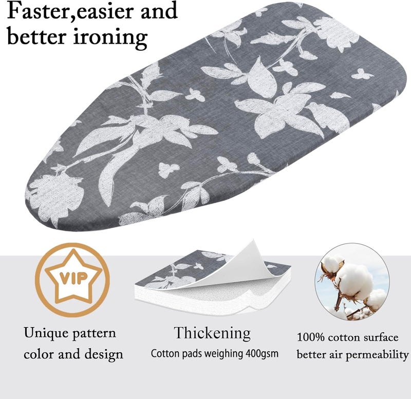 MZXcuin Small Ironing Board Cover Scorch Resistant, Cotton Table top Ironing Board Cover with Padding Heat Reflective Heavy Duty Pad (Grey Floral, 12.5"x32") - Image 2